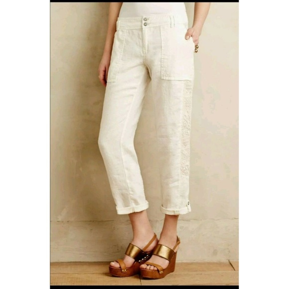 Anthropologie Pants - New Anthropologie Embroidered Linen Crops Pant 27